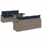 Garten-Sofa-Set mit Kissen mit Speicher 7 pcs Grau Poly-Rattan