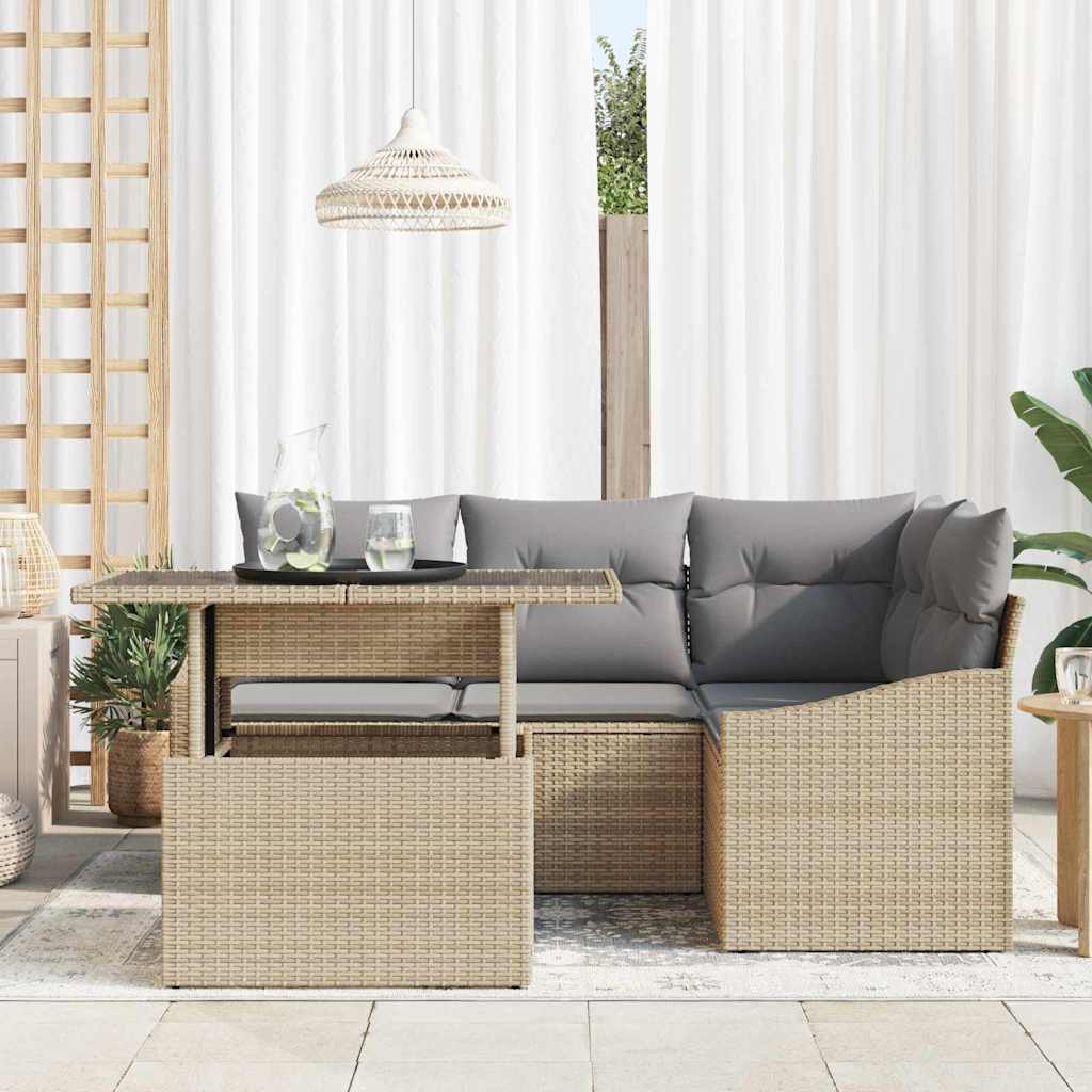 Garten-Sofa-Set mit Kissen mit Kissen 5 pcs Beige und Hellgrau