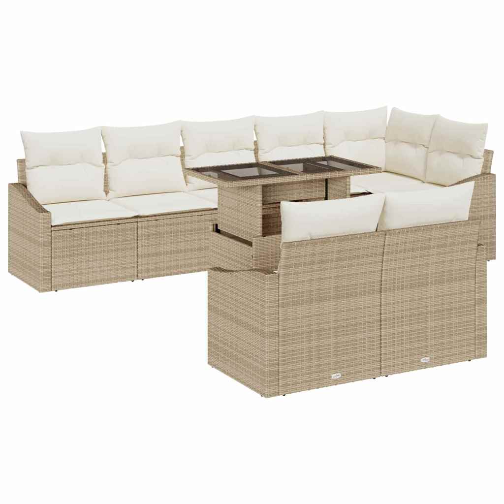 Garten-Sofa-Set mit Kissen mit Speicher 9 pcs Beige und Creme