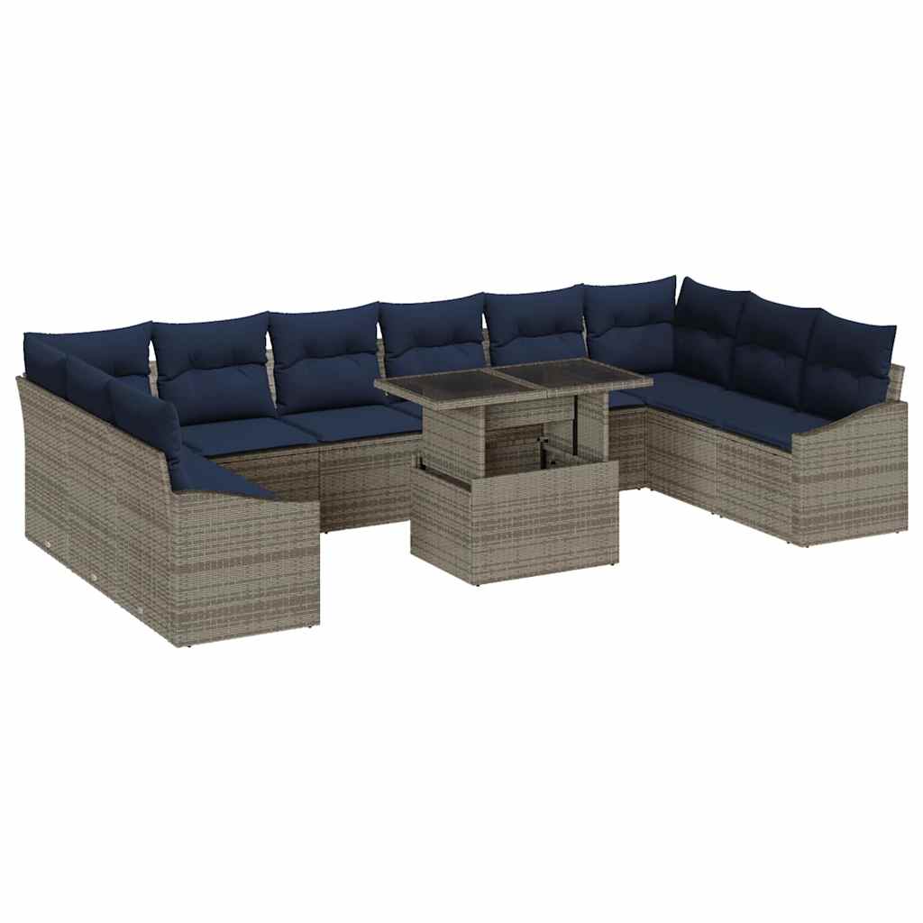 Garten-Sofa-Set mit Kissen 11 pcs Grau und Marineblau