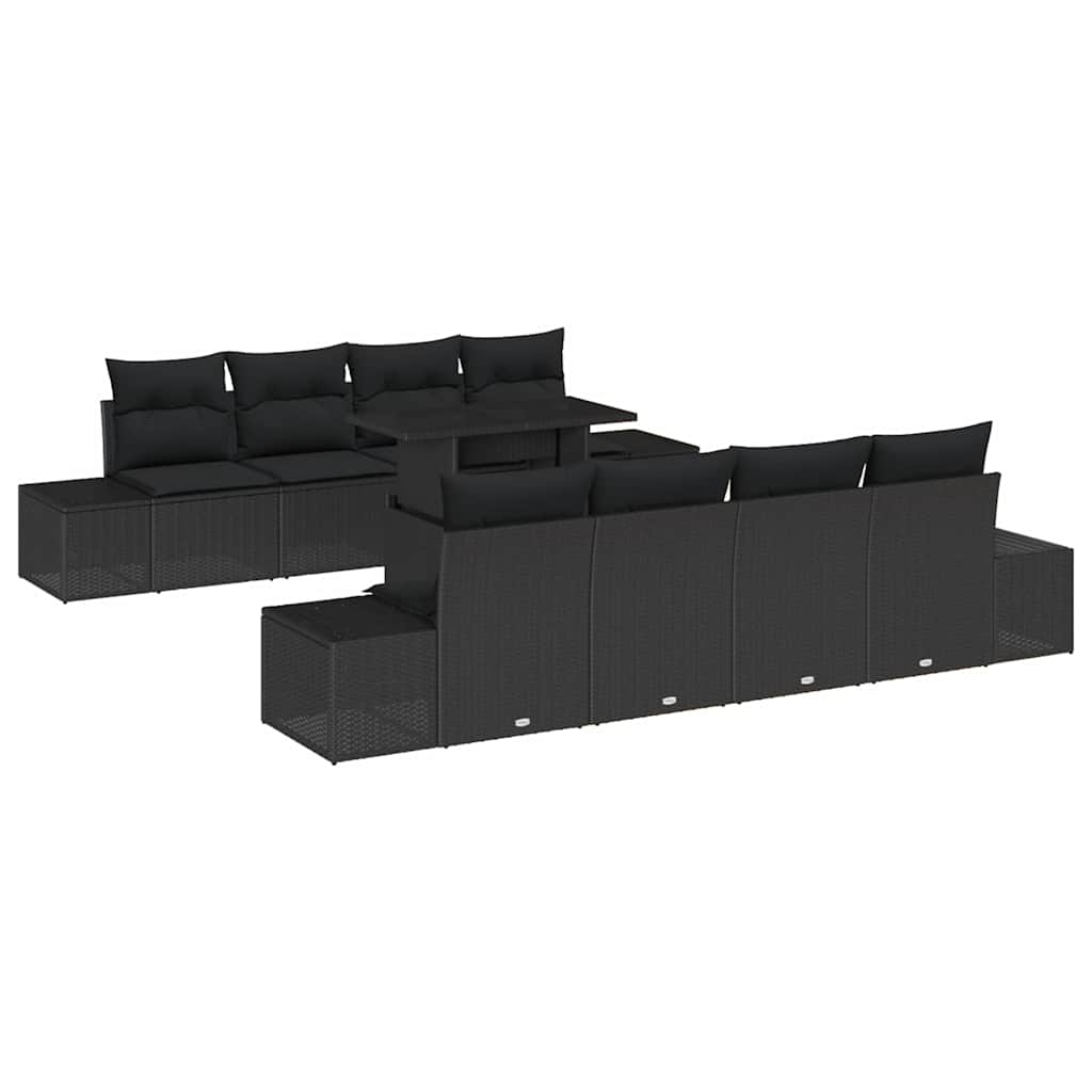 Gartensofa-set mit Kissen mit Speicher mit Kissen 9 pcs Schwarz