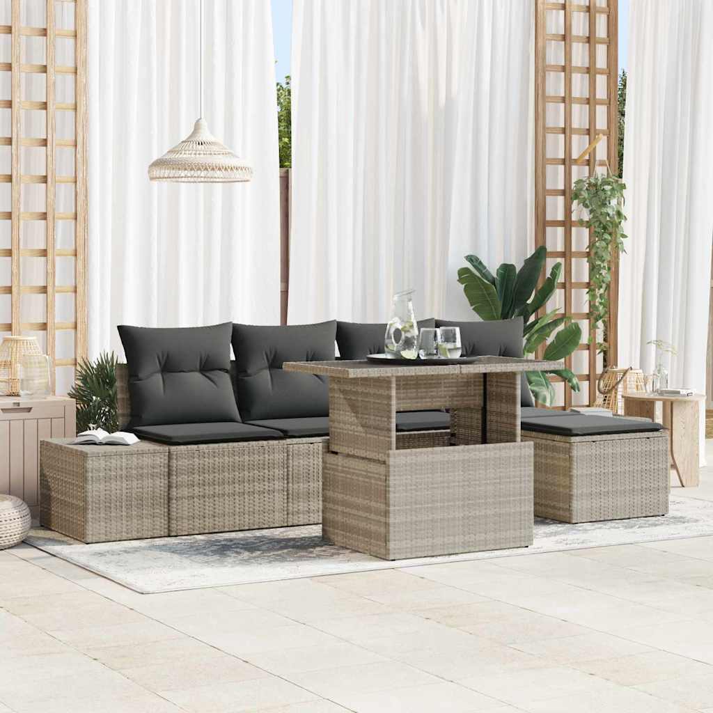Garten-Sofa-Set mit Speicher 6 pcs Hellgrau Poly Rattan