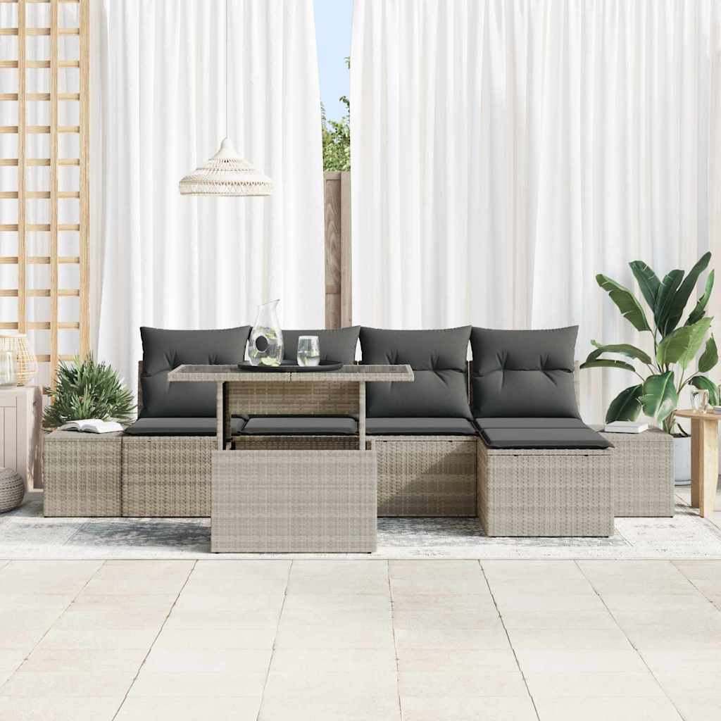 Garten-Sofa-Set mit Speicher 6 pcs Hellgrau Poly Rattan