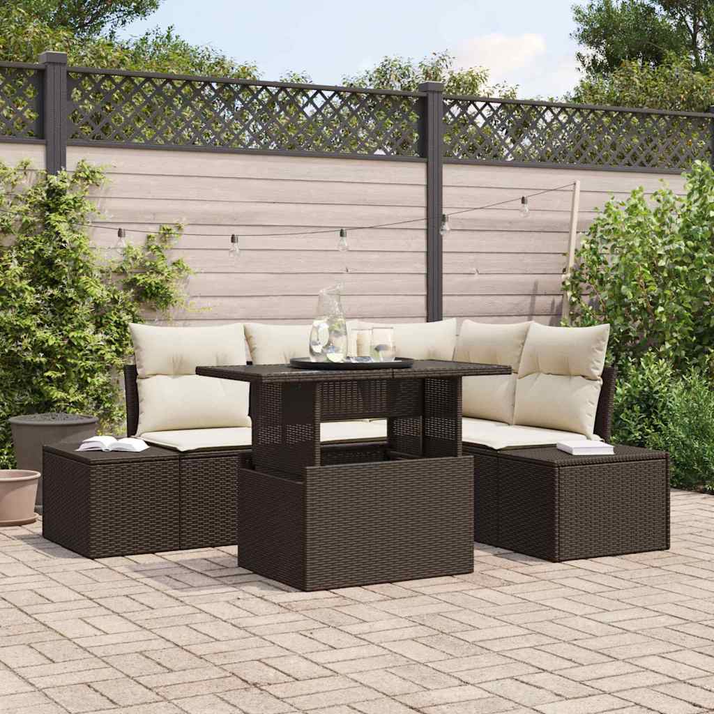 Gartensofa-set mit Kissen mit Speicher 5 pcs Braun Poly-Rattan