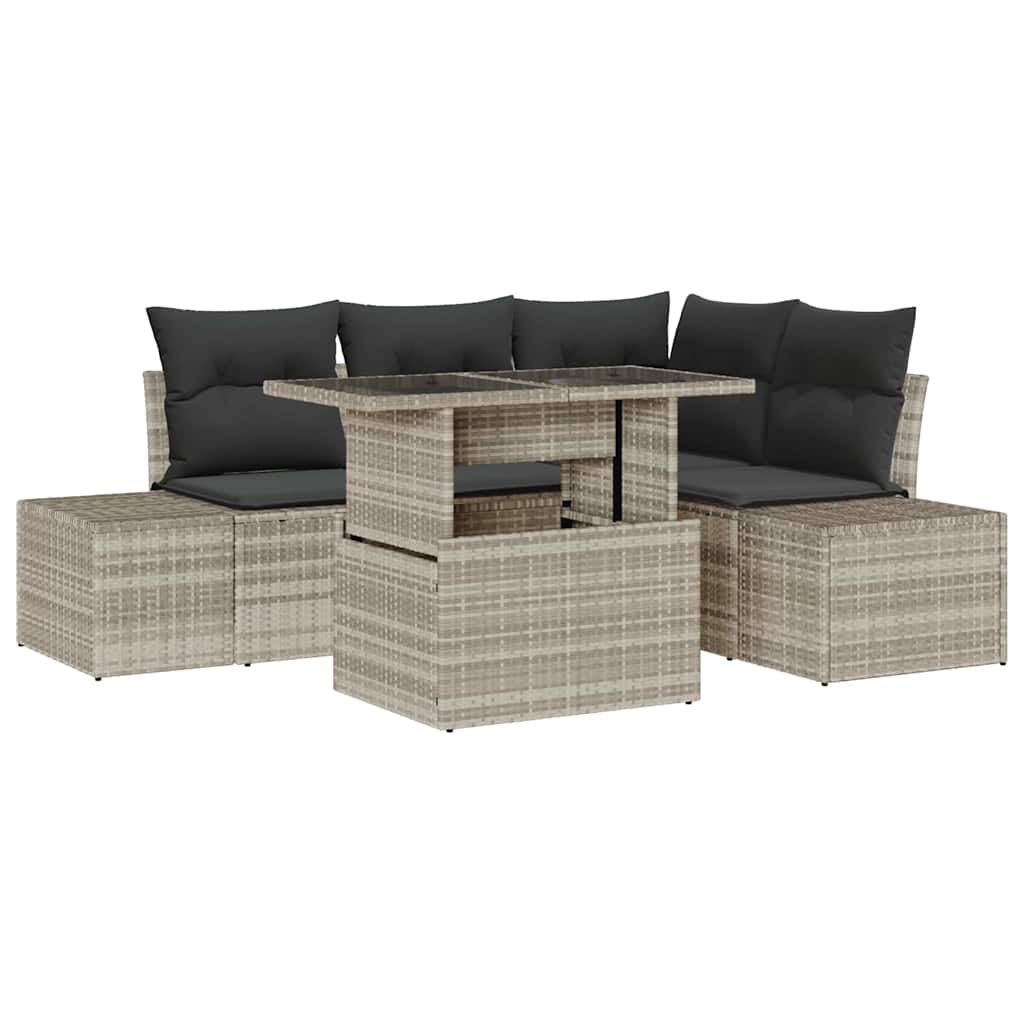 Gartensofa-set mit Kissen 5 pcs Hellgrau Poly-Rattan