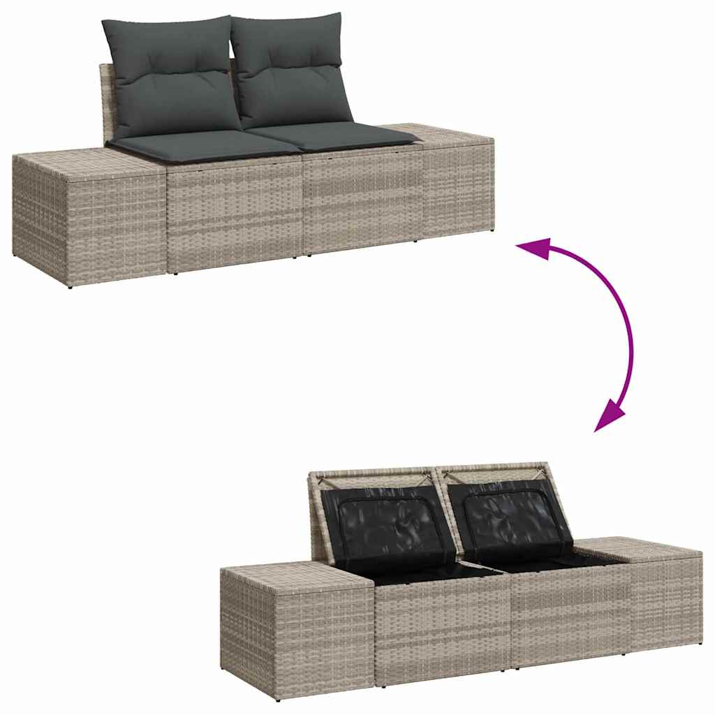 Garten-Sofa-Set mit Speicher 9 pcs Hellgrau Poly Rattan