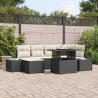 Garten-Sofa-Set mit Speicher 7 pcs Schwarz Poly Rattan