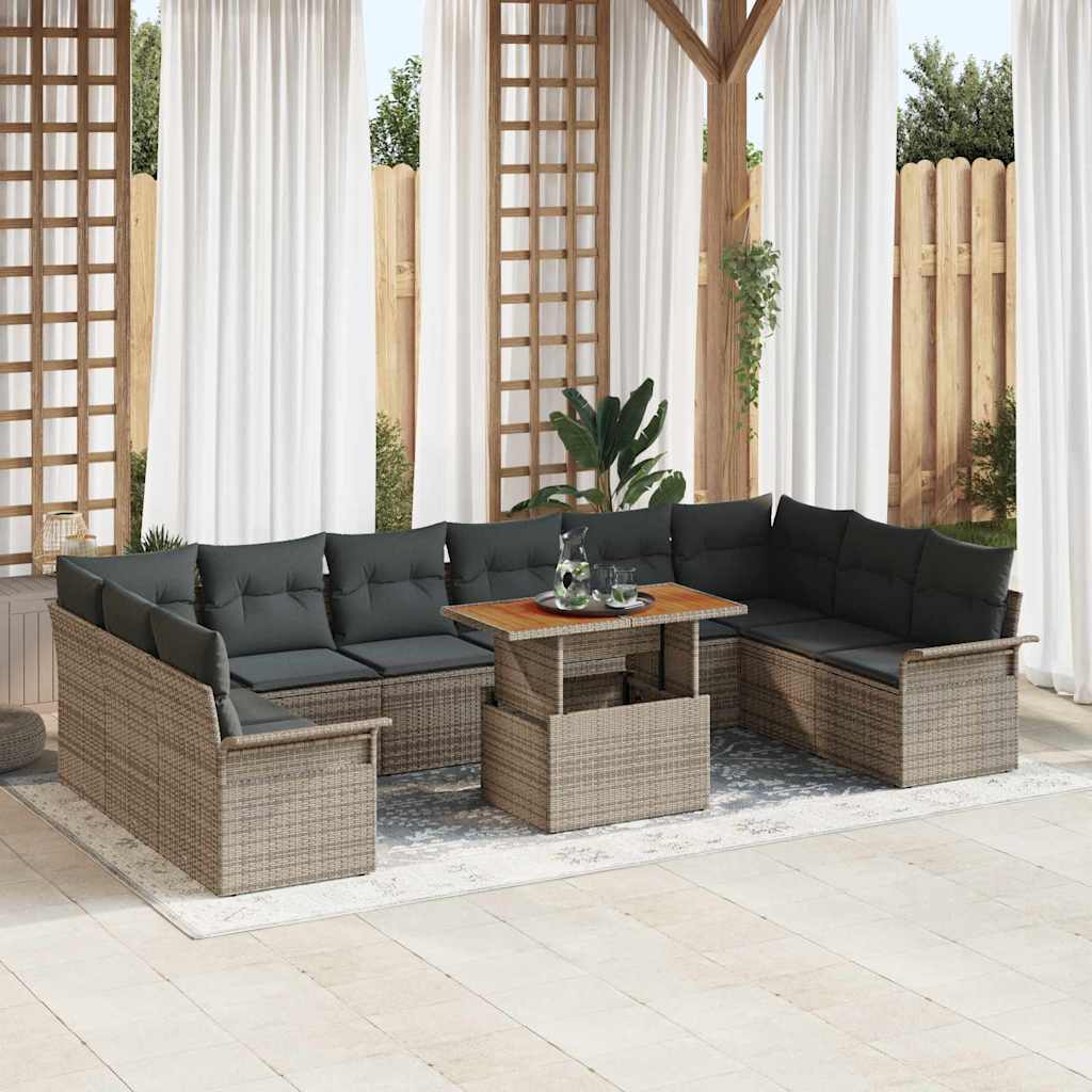 Garten-Sofa-Set mit Speicher 9 pcs Grau Poly Rattan