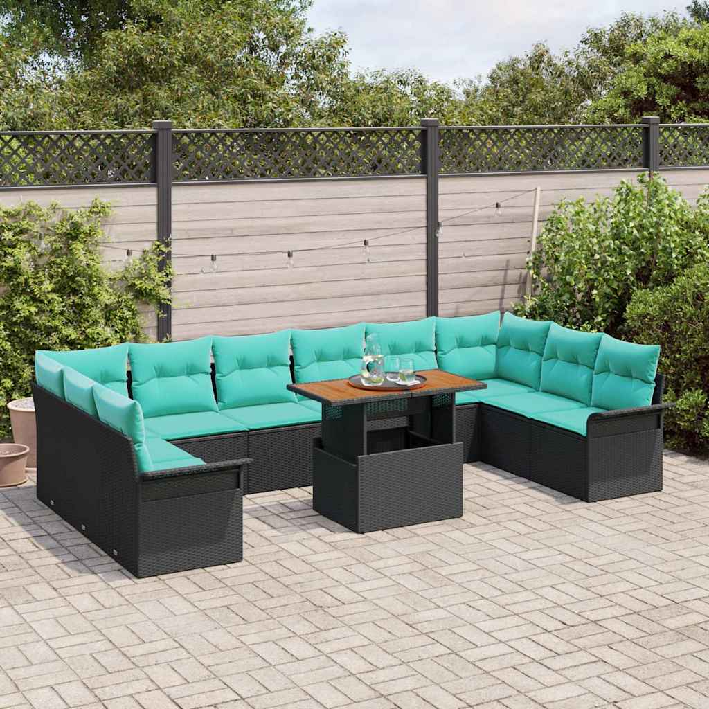 Garten-Sofa-Set mit Speicher 11 pcs Schwarz Poly Rattan