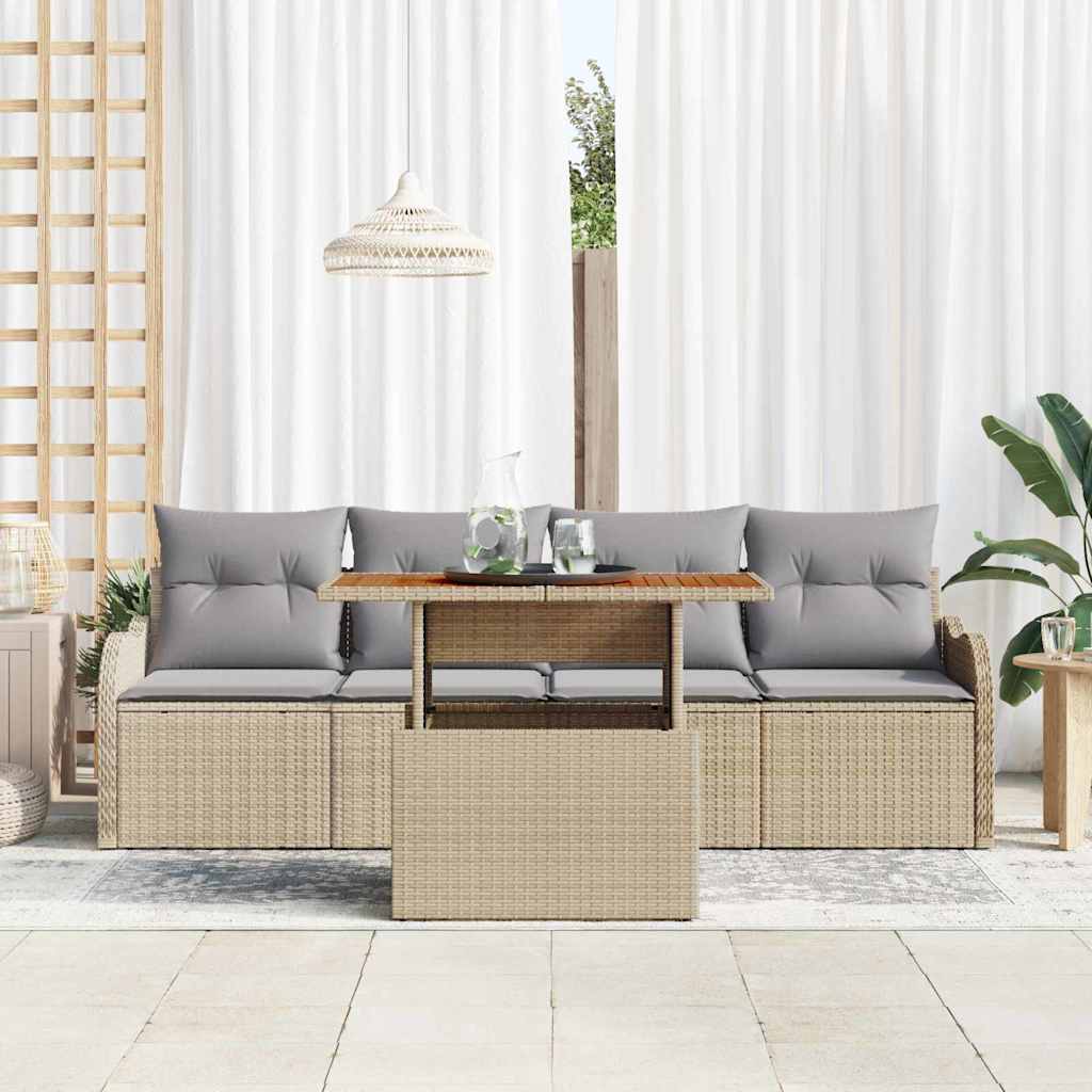 Gartensofa-set mit Speicher 5 pcs Beige Poly-Rattan