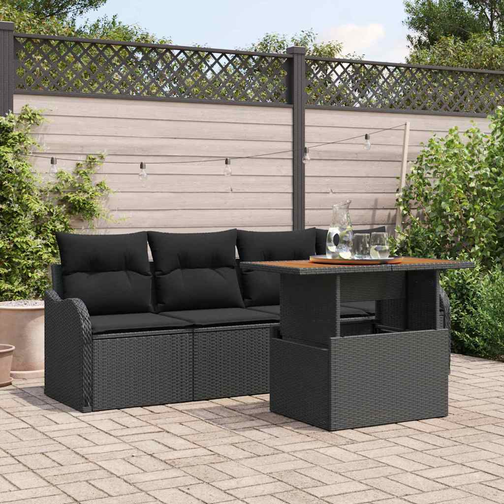 Gartensofa-set mit Speicher 5 pcs Schwarz Poly-Rattan