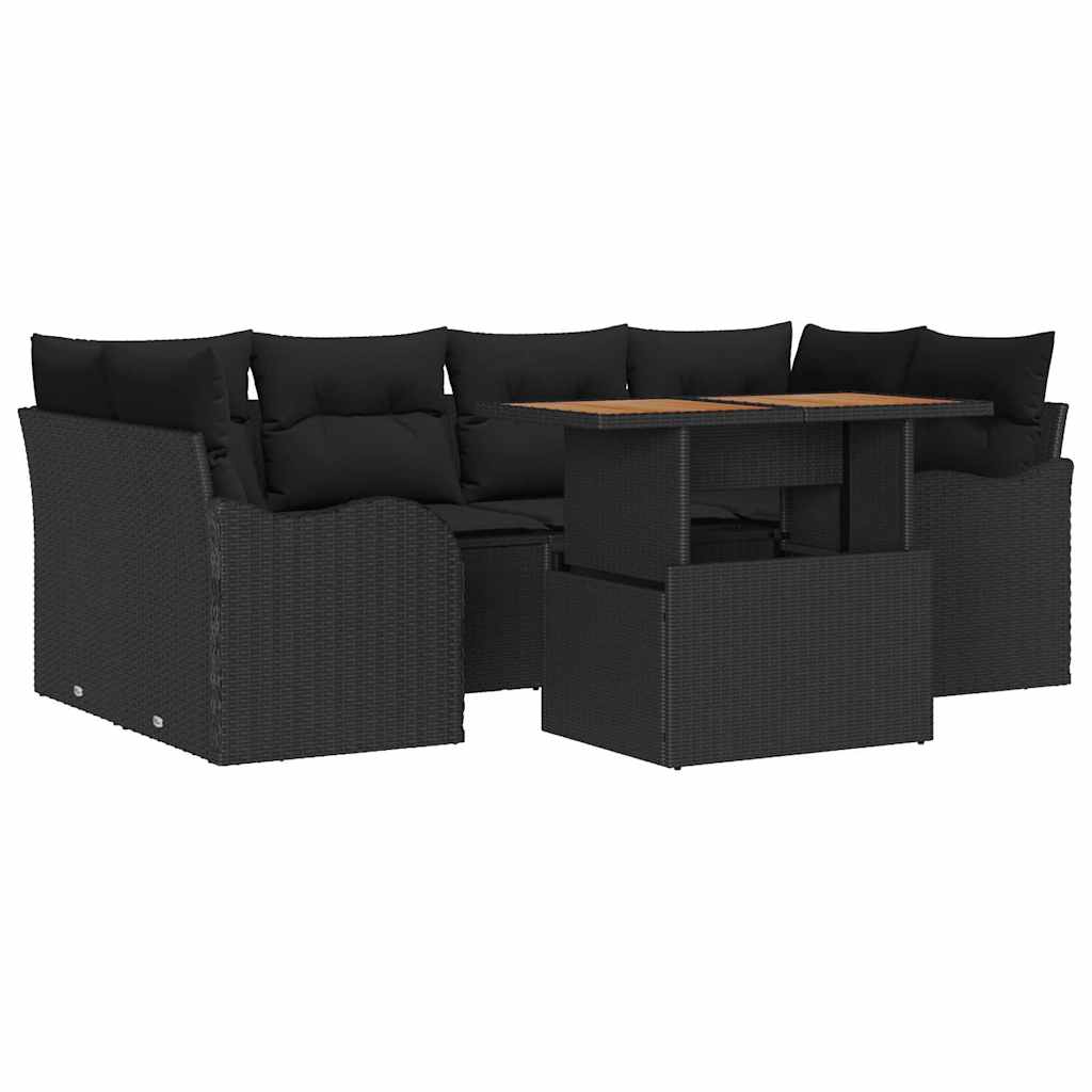 Garten-Sofa-Set mit Speicher 7 pcs Schwarz Poly Rattan