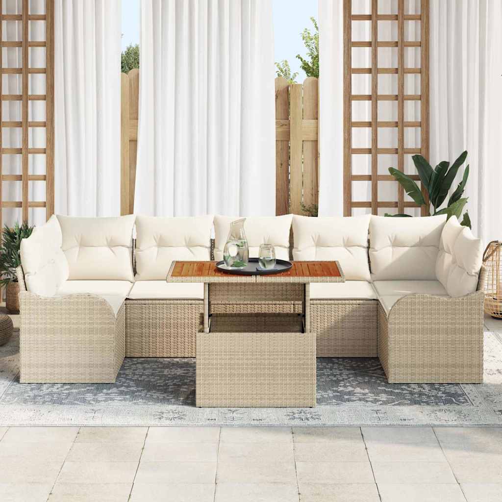 Garten-Sofa-Set mit Speicher 8 pcs Beige Poly Rattan