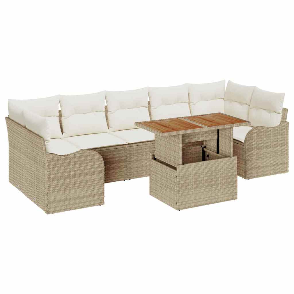 Garten-Sofa-Set mit Speicher 8 pcs Beige Poly Rattan