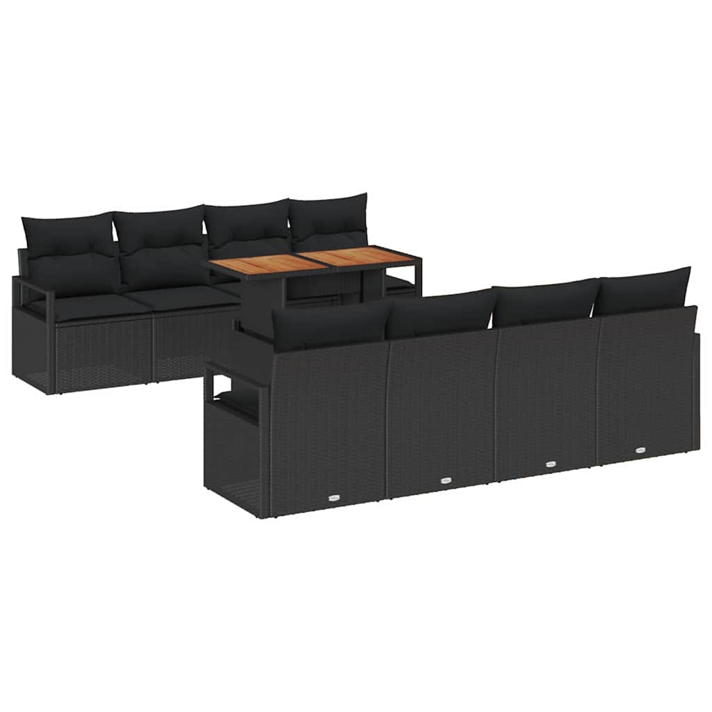 Garten-Sofa-Set mit Speicher 9 pcs Schwarz Poly Rattan