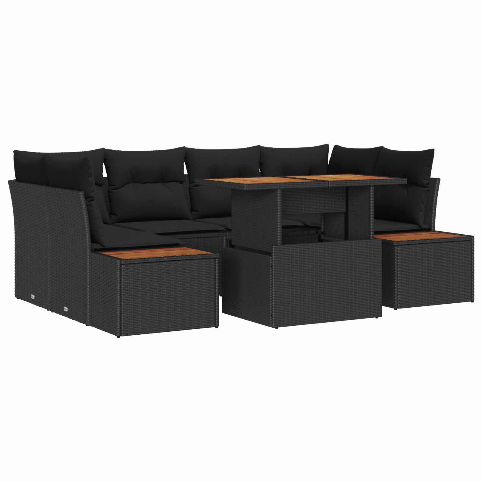 Garten-Sofa-Set mit Speicher 7 pcs Schwarz Poly Rattan