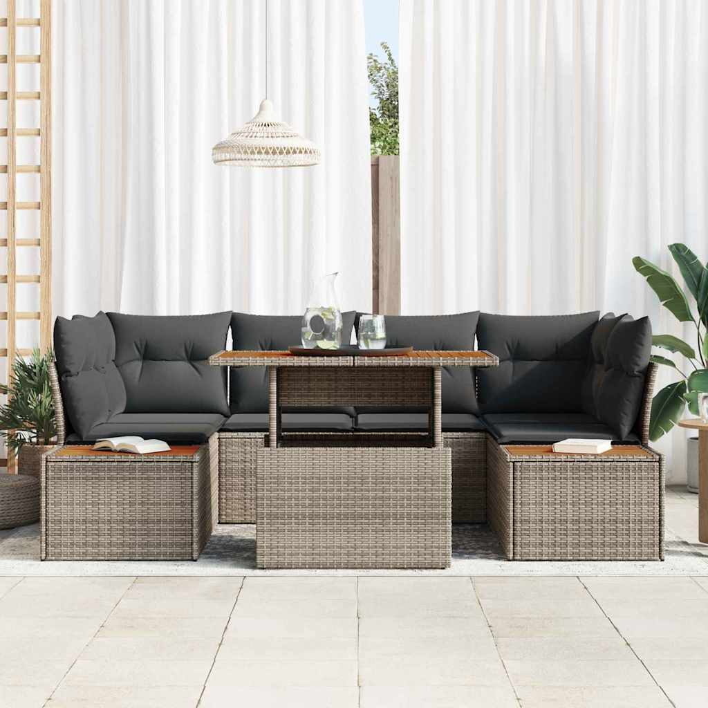 Garten-Sofa-Set mit Speicher 7 pcs Grau Poly Rattan