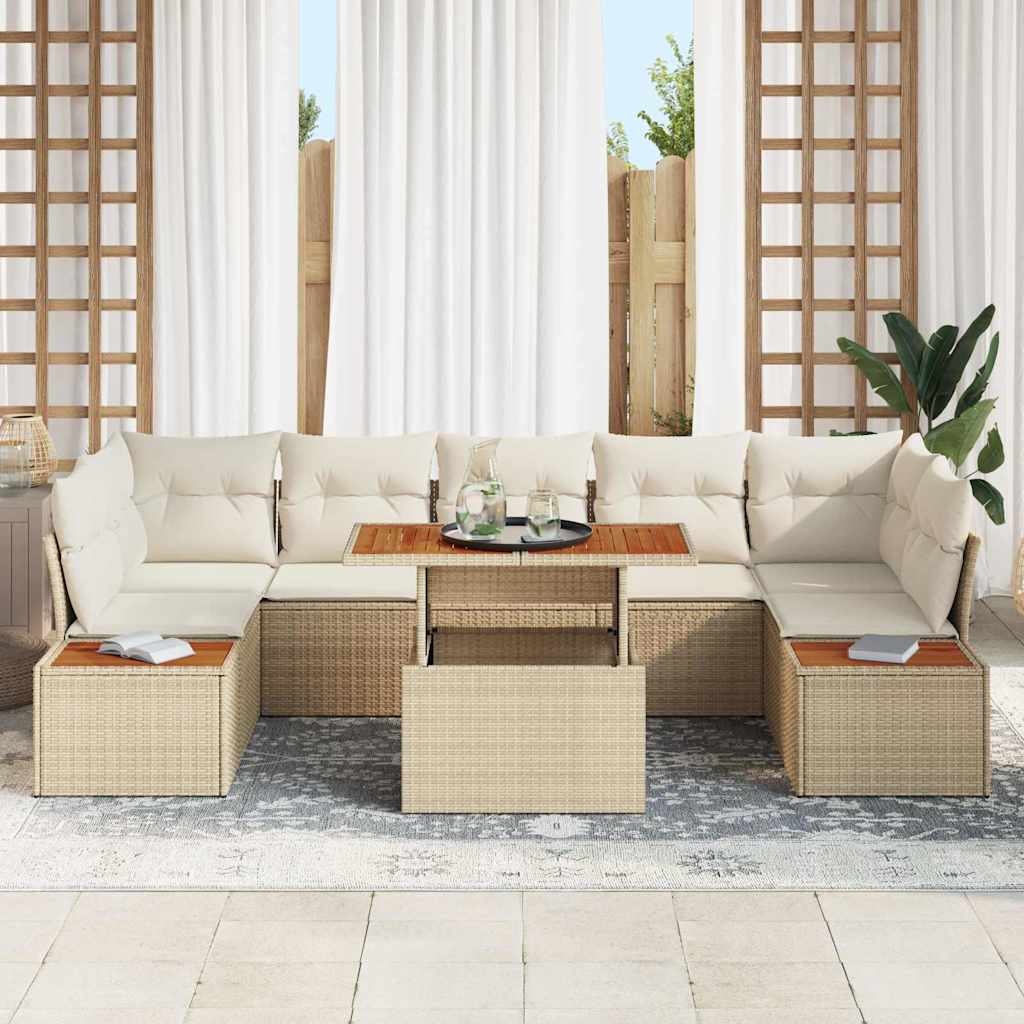 Garten-Sofa-Set mit Speicher 8 pcs Beige Poly Rattan
