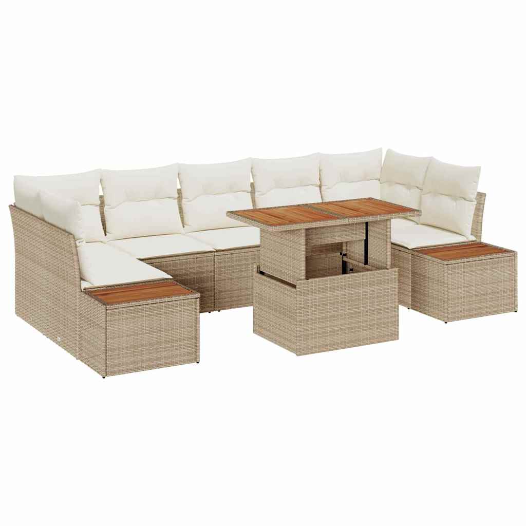 Garten-Sofa-Set mit Speicher 8 pcs Beige Poly Rattan