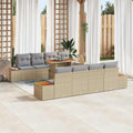 Garten-Sofa-Set mit Kissen mit Speicher 9 pcs Beige Poly Rattan