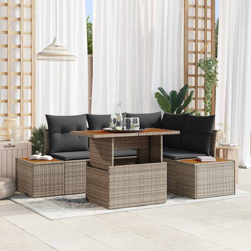 Garten-Sofa-Set mit Speicher 5 pcs Grau Poly Rattan