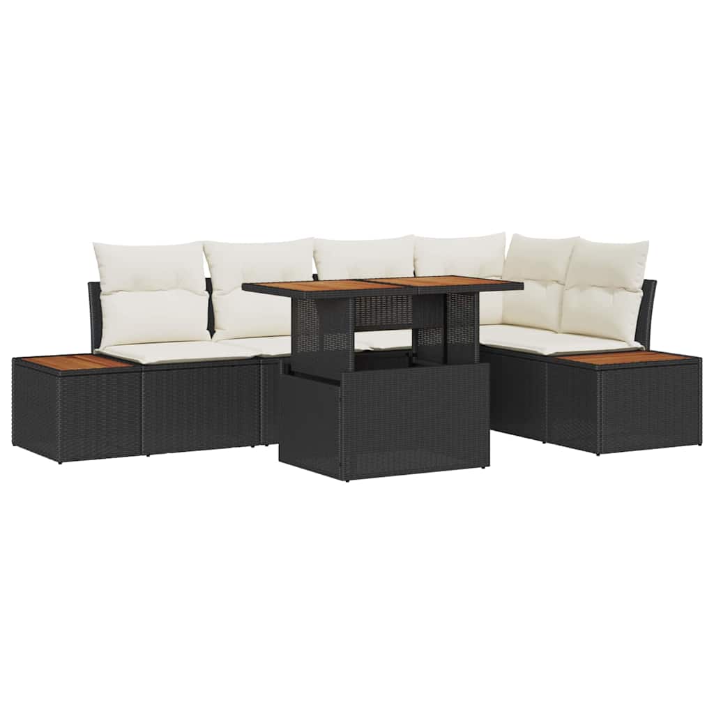 Garten-Sofa-Set mit Speicher 6 pcs Schwarz Poly Rattan
