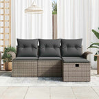 Gartensofa-set mit Kissen mit Speicher 4 pcs Grau Poly-Rattan