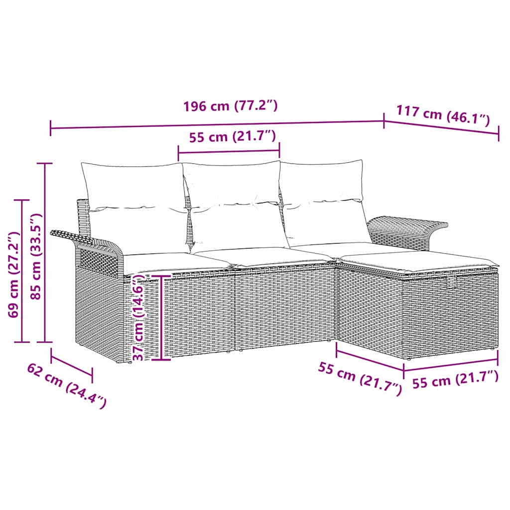 Gartensofa-set mit Kissen 4 pcs Schwarz Poly-Rattan