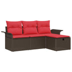 Gartensofa-set mit Kissen 4 pcs Braun und Rot Poly-Rattan