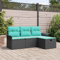 Gartensofa-set mit Kissen 4 pcs Schwarz und Türkis Poly-Rattan