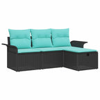 Gartensofa-set mit Kissen 4 pcs Schwarz und Türkis Poly-Rattan