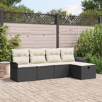 Gartensofa-set mit Kissen 5 pcs Schwarz und Creme Poly-Rattan