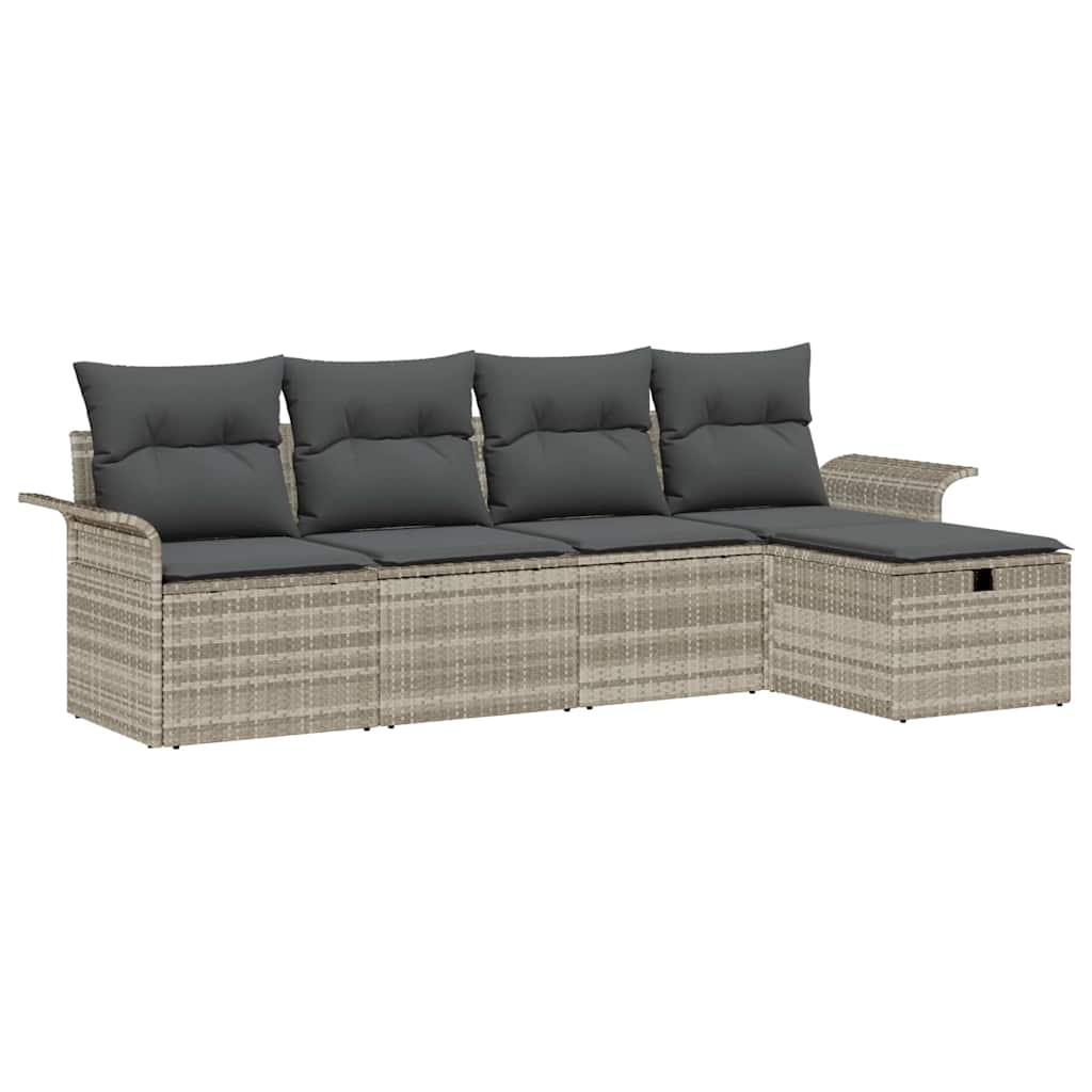 Gartensofa-set mit Kissen 5 pcs Hellgrau Poly-Rattan