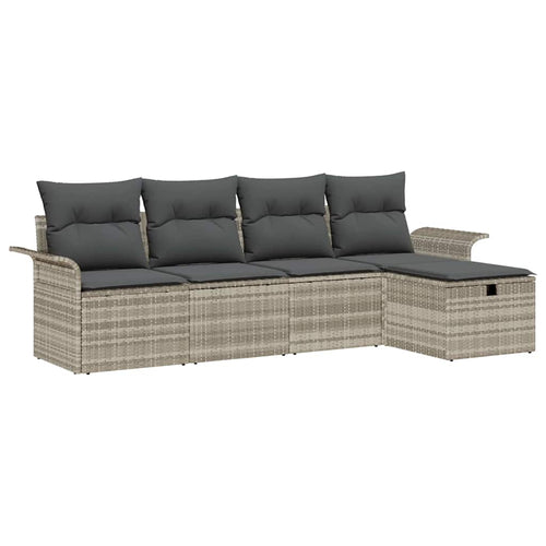 Gartensofa-set mit Kissen 5 pcs Hellgrau Poly-Rattan