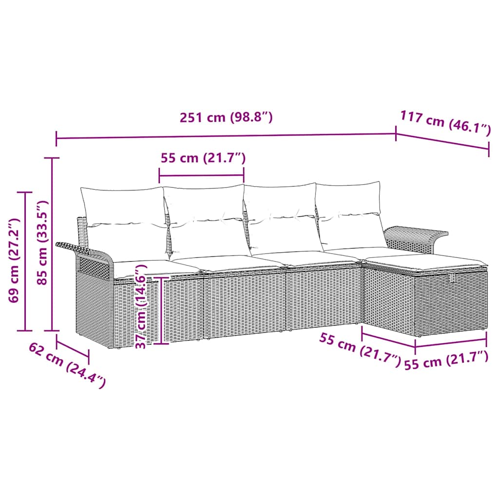 Gartensofa-set mit Kissen 5 pcs Hellgrau Poly-Rattan