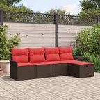 Gartensofa-set mit Kissen 5 pcs Braun und Rot Poly-Rattan