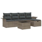 Gartensofa-set mit Kissen mit Speicher 6 pcs Grau Poly-Rattan
