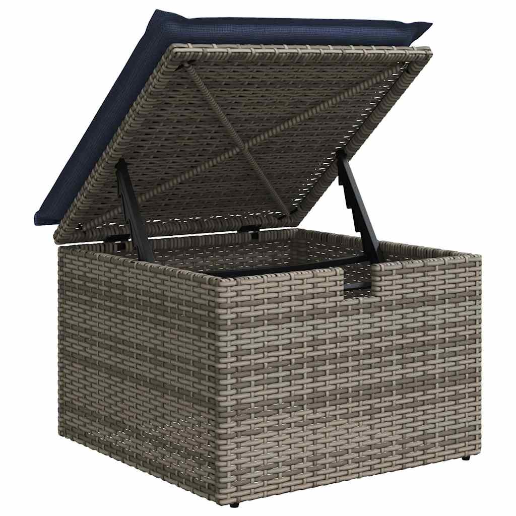 Gartensofa-set mit Kissen 6 pcs Grau und Marineblau Poly-Rattan