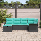 Gartensofa-set mit Kissen 6 pcs Schwarz und Türkis Poly-Rattan