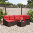 Gartensofa-set mit Kissen 7 pcs Braun und Rot Poly-Rattan