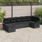 Gartensofa-set mit Kissen 7 pcs Schwarz Poly-Rattan
