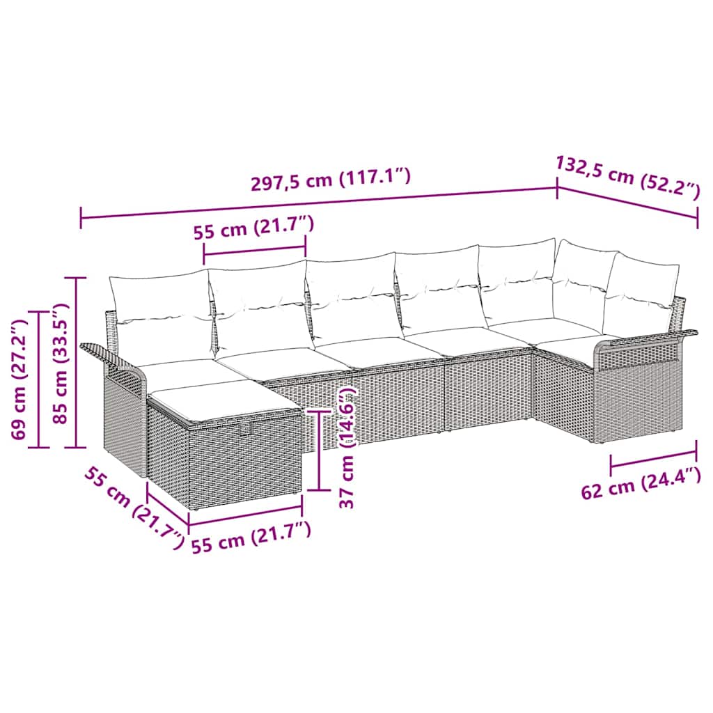 Gartensofa-set mit Kissen 7 pcs Schwarz Poly-Rattan