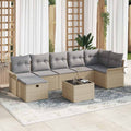 Gartensofa-set mit Kissen 8 pcs Beige und Hellgrau Poly-Rattan