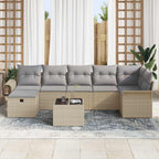 Gartensofa-set mit Kissen 8 pcs Beige und Hellgrau Poly-Rattan