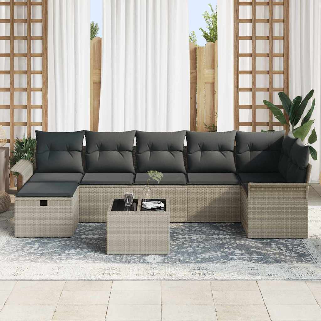 Gartensofa-set mit Kissen 8 pcs Hellgrau Poly-Rattan