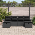 Gartensofa-set mit Kissen 6 pcs Schwarz Poly-Rattan