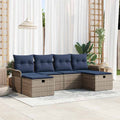 Gartensofa-set mit Kissen 6 pcs Grau und Marineblau Poly-Rattan
