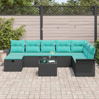 Gartensofa-set mit Kissen 9 pcs Schwarz und Türkis Poly-Rattan