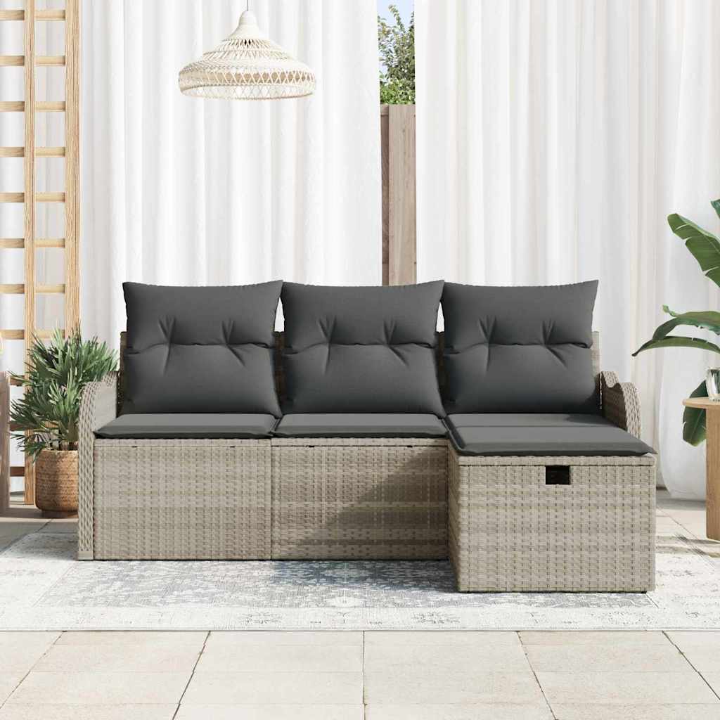 Gartensofa-set mit Kissen 4 pcs Hellgrau Poly-Rattan