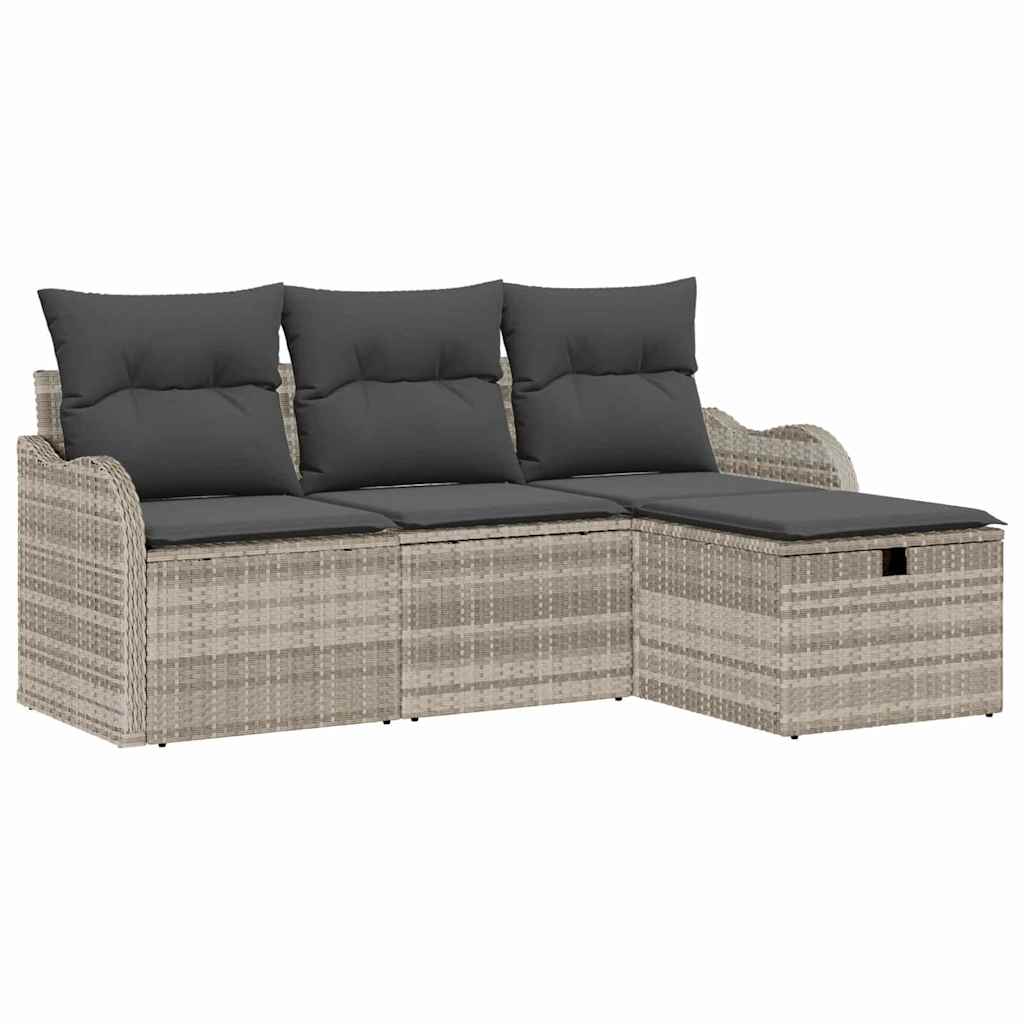 Gartensofa-set mit Kissen 4 pcs Hellgrau Poly-Rattan